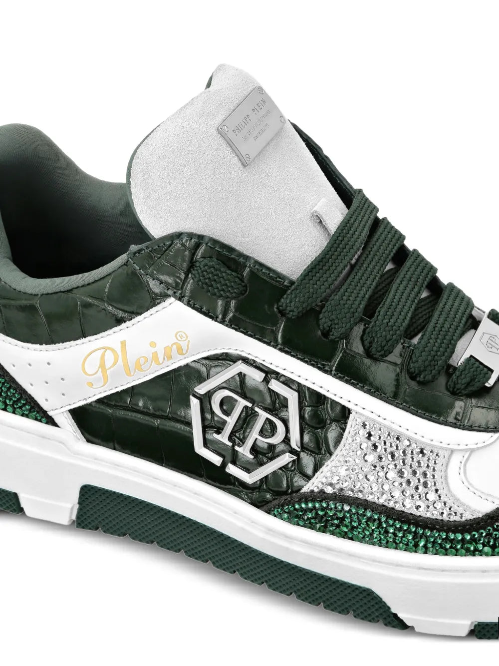 Philipp Plein Crystal-Embellished Crocodile-Effect Sneakers