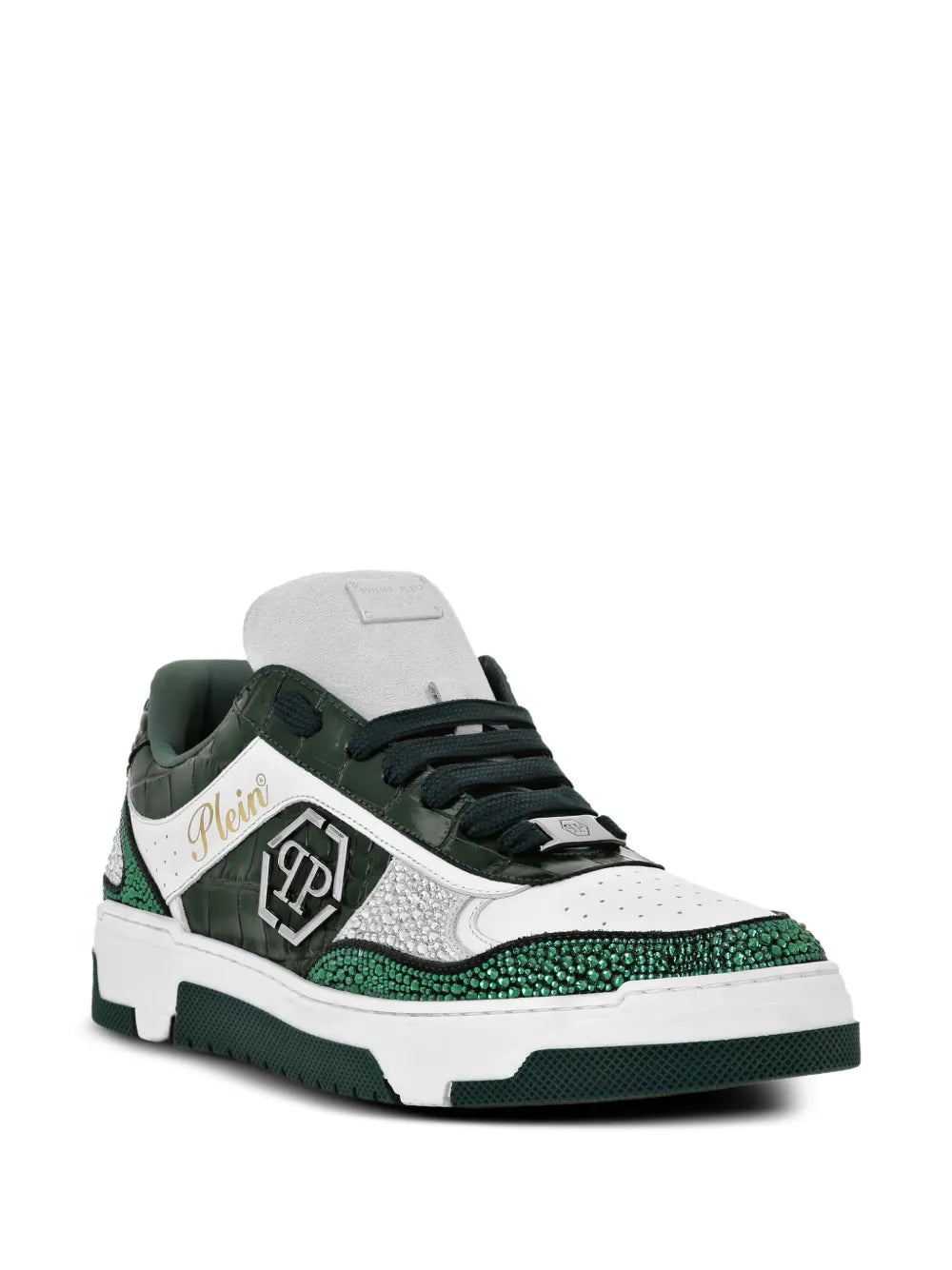 Philipp Plein Crystal-Embellished Crocodile-Effect Sneakers