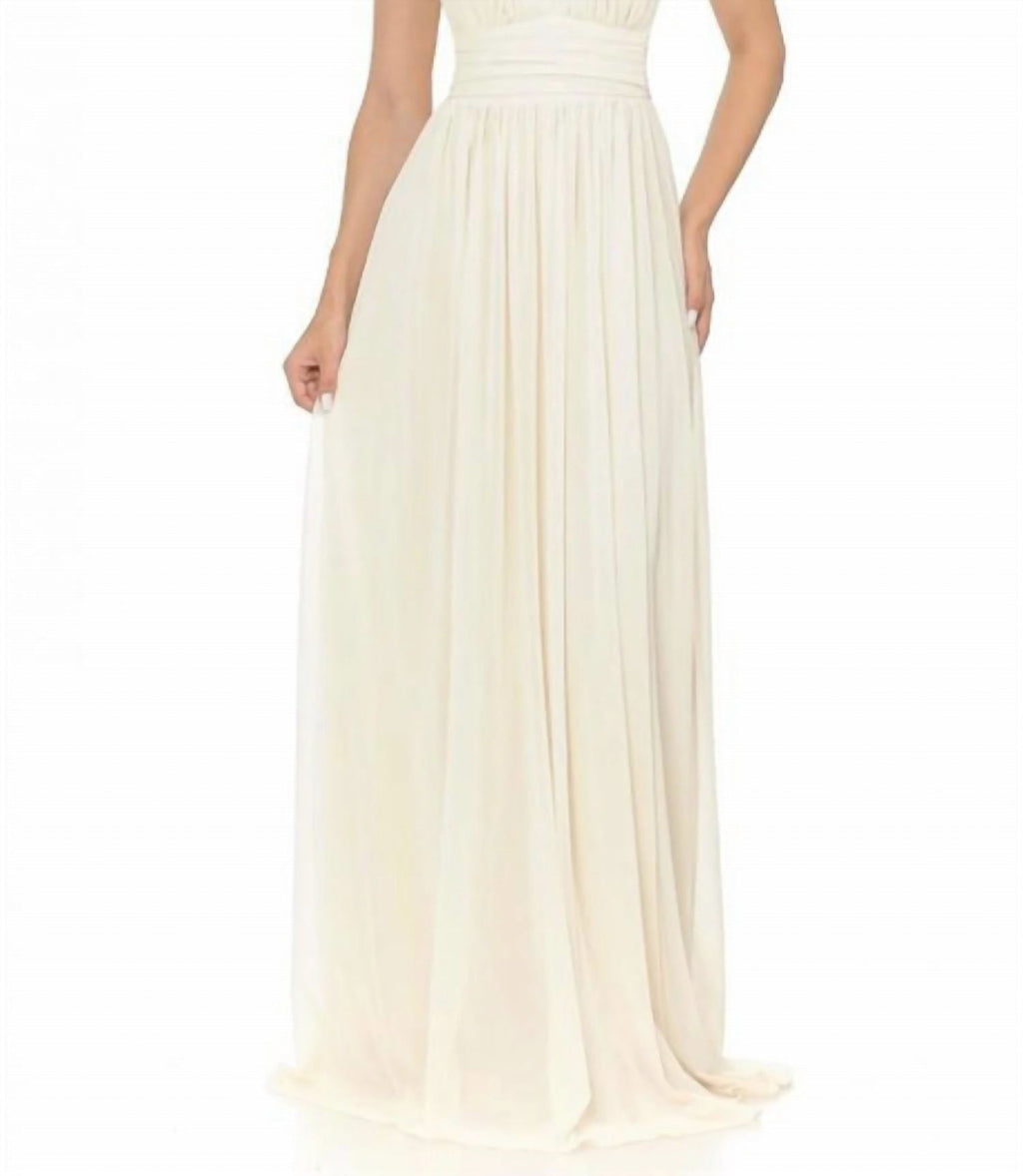Ornate Plunging Halter A-Line Maxi Dress In Ivory