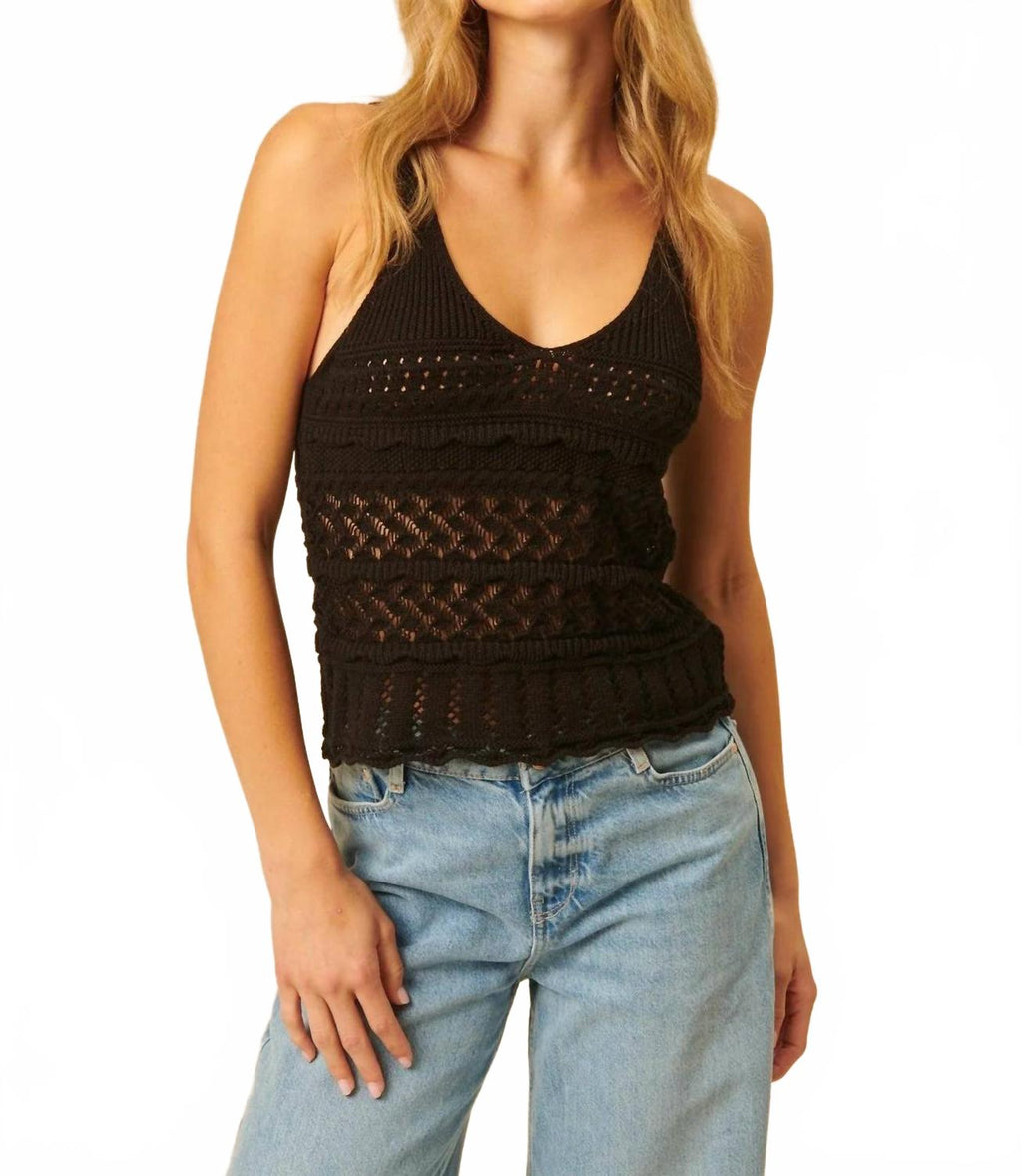 Otis Crochet Tank Top In Caviar