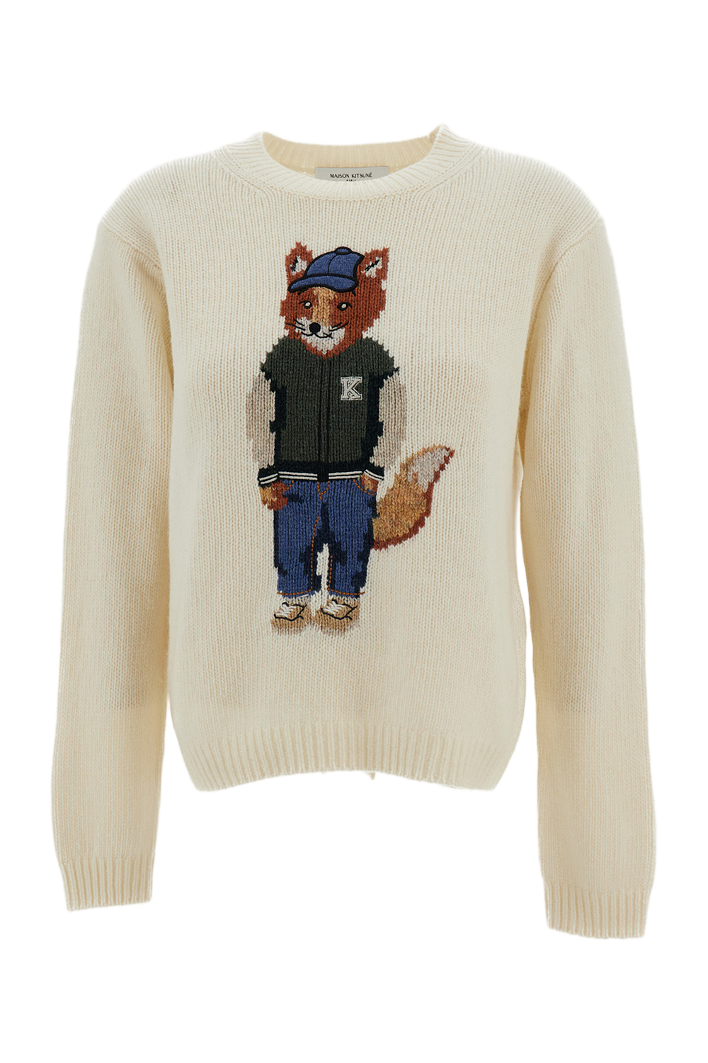 White Dressed Fox Wool-Blend Knit Sweater