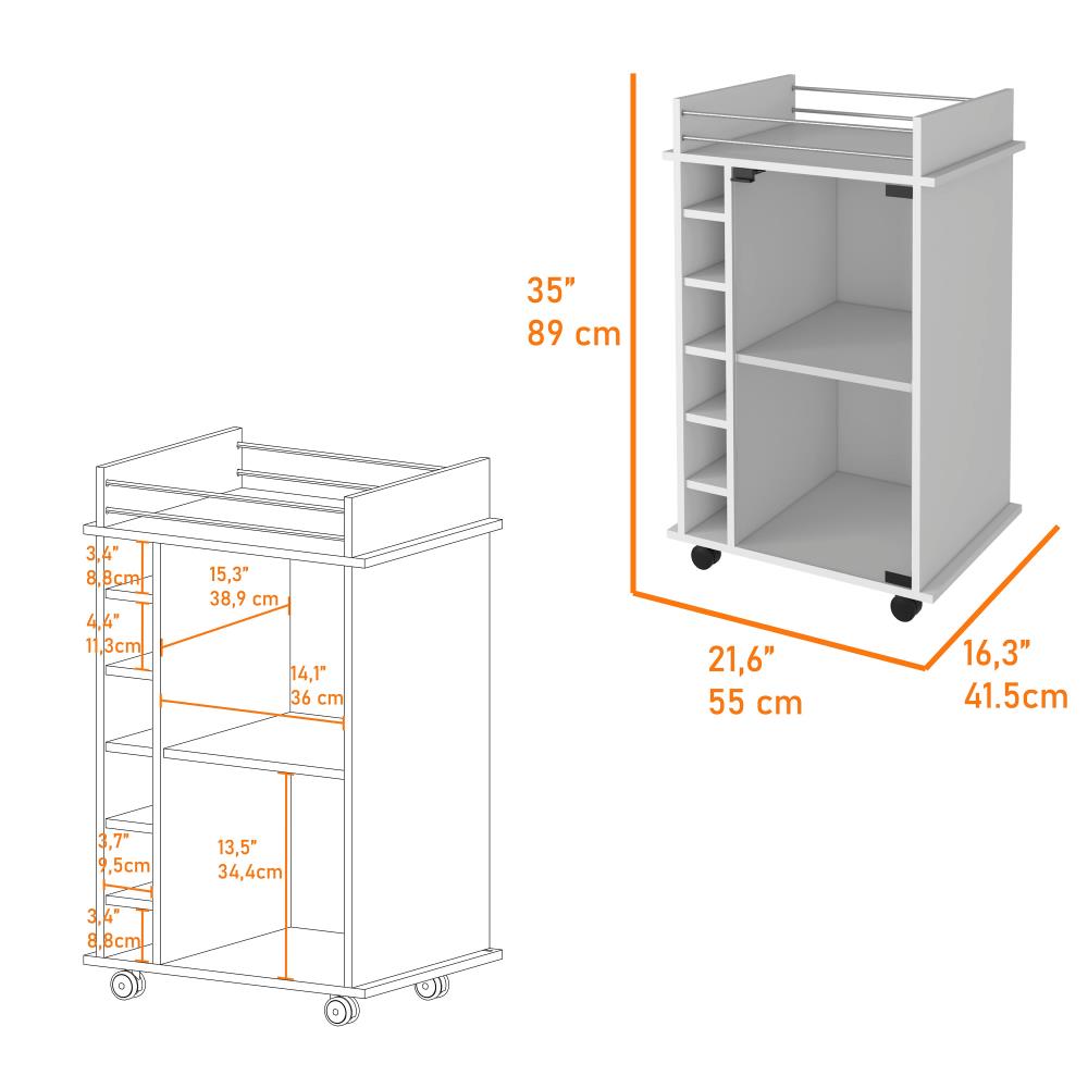 Compact Bar Cart with Glass Door and Six Bottle Compartments