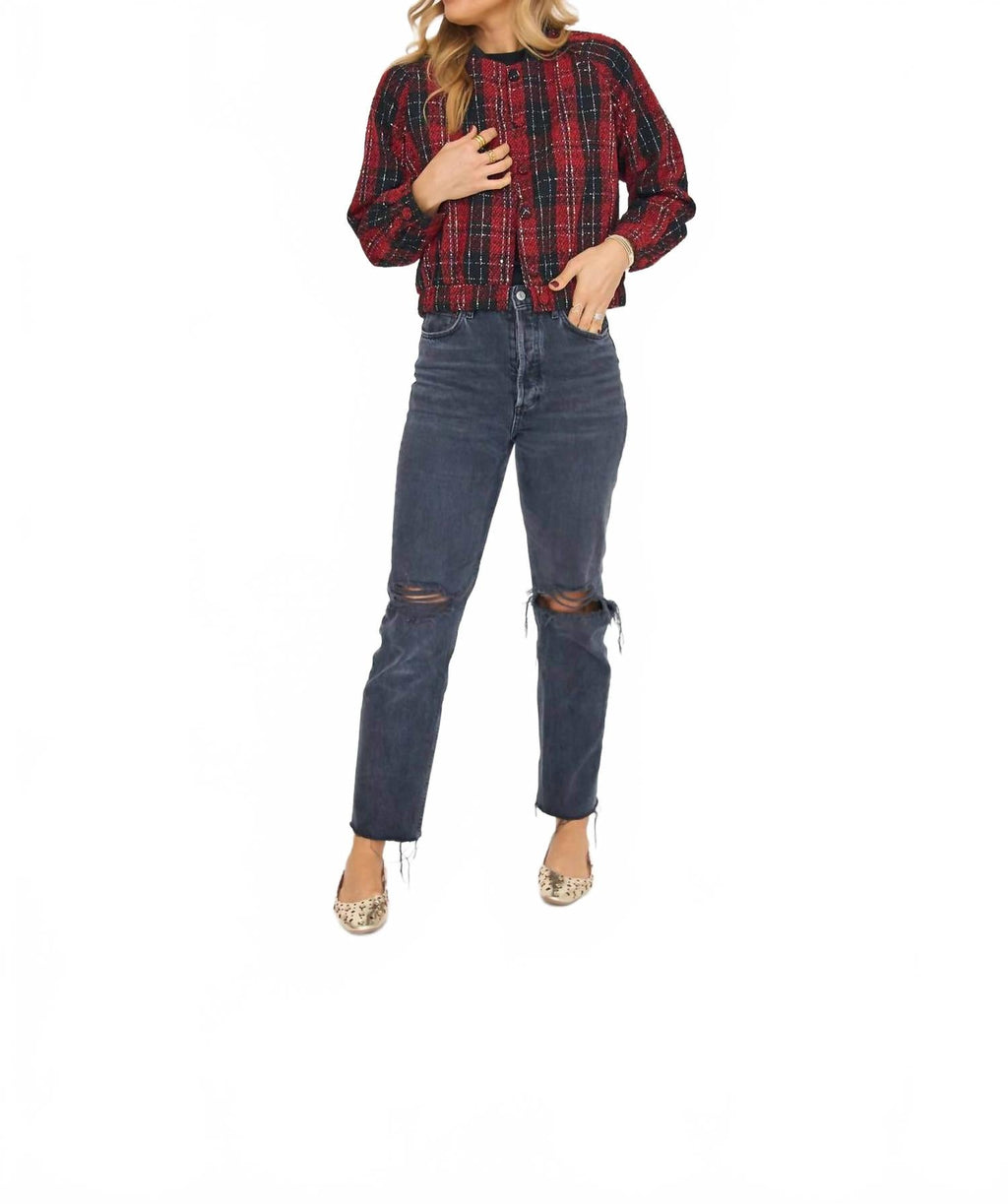Plaid Bomber Jacket In Red