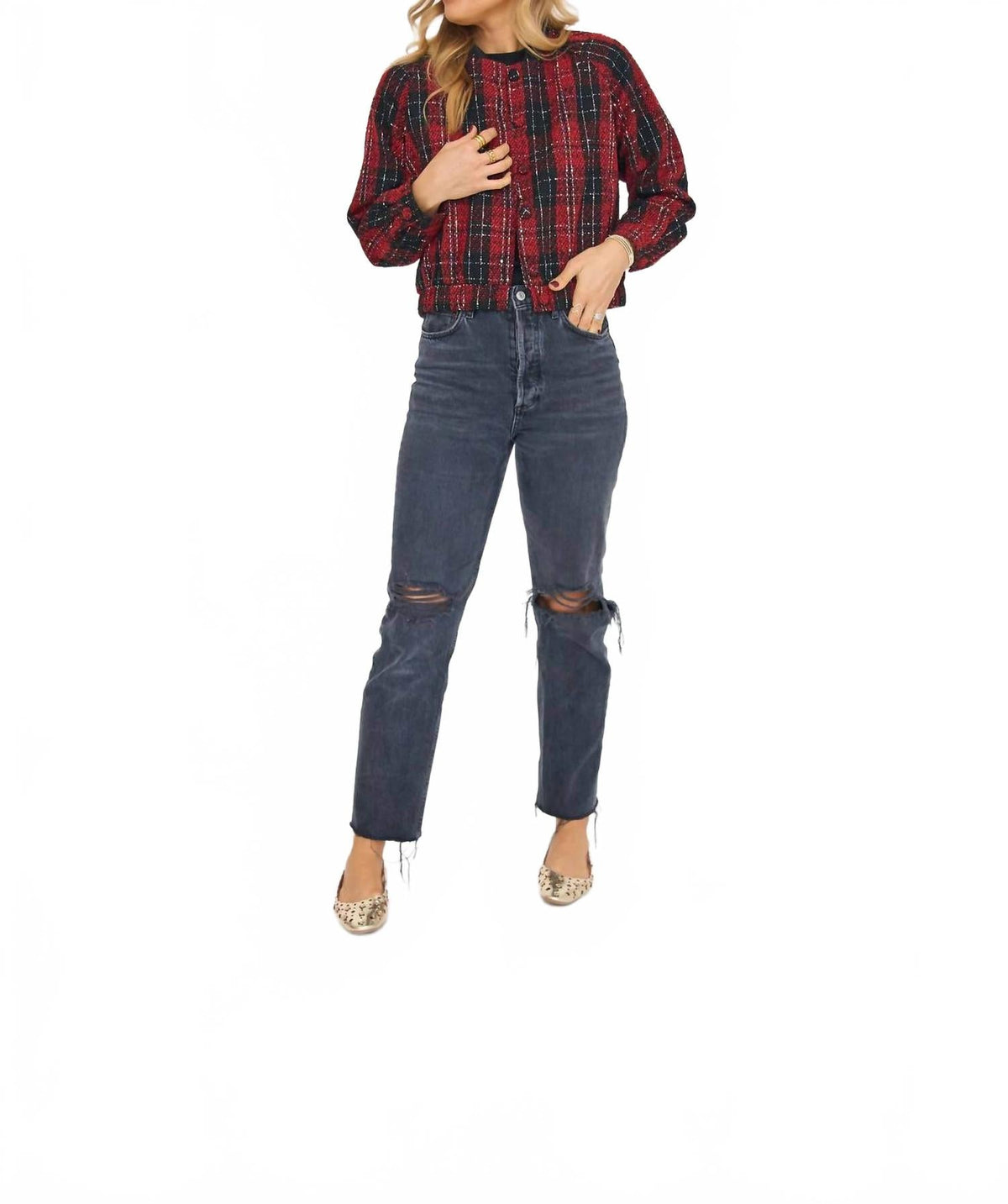 Plaid Bomber Jacket In Red
