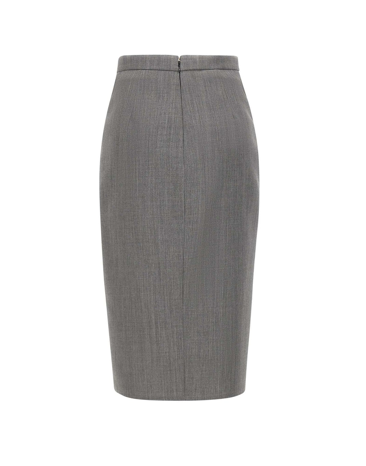 Grey Wool Front Slit Midi Skirt
