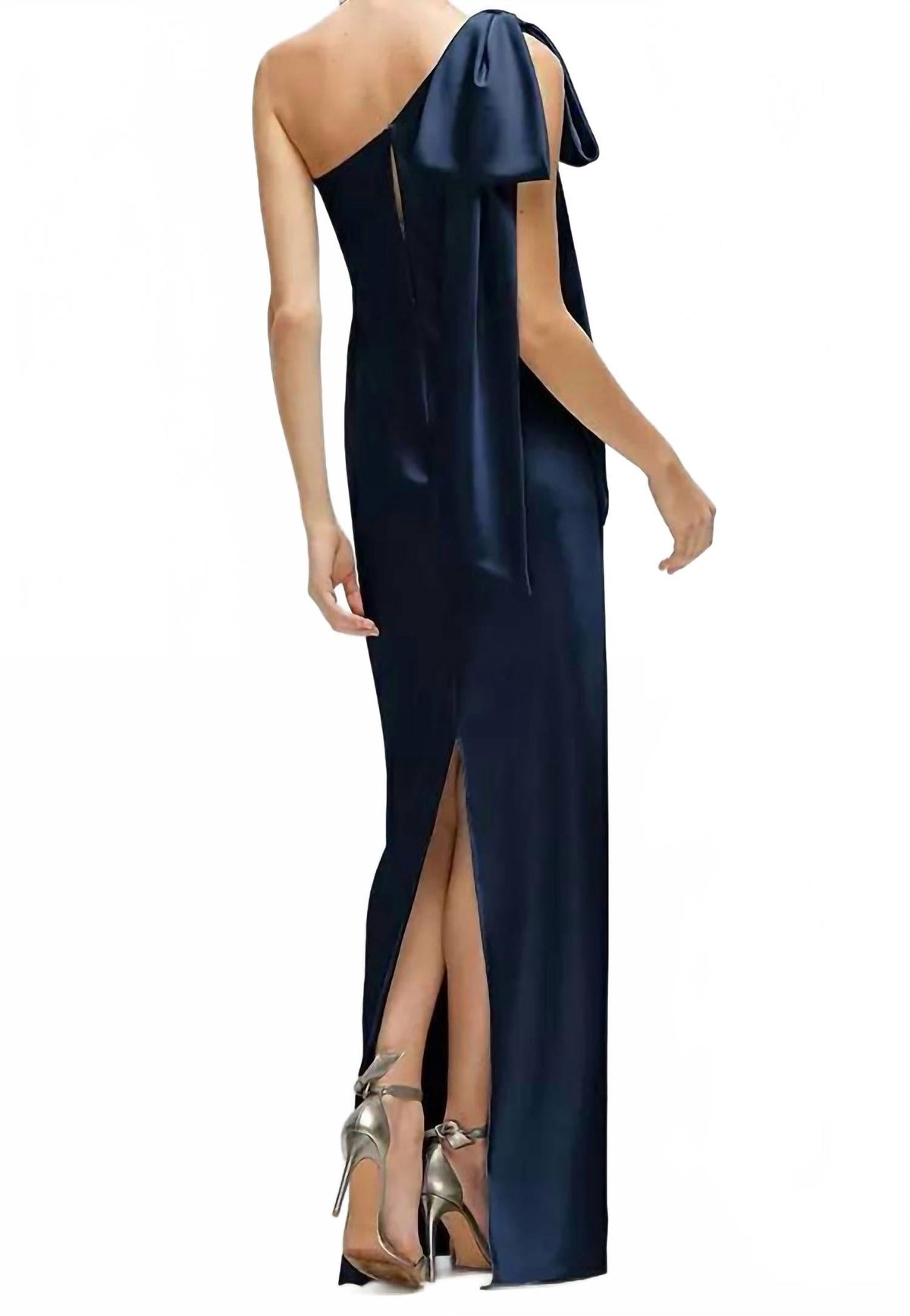 One-Shoulder Bias-Cut Satin Maxi Dress In Midnight Navy