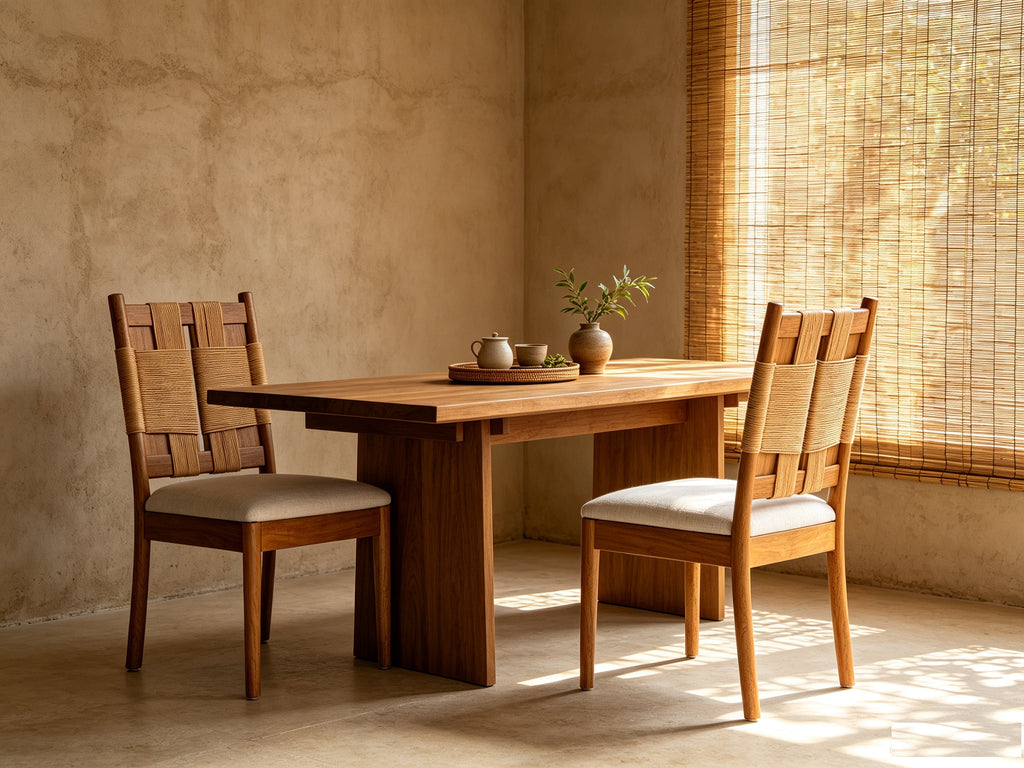 Rubberwood Frame Chairs with Woven Backs