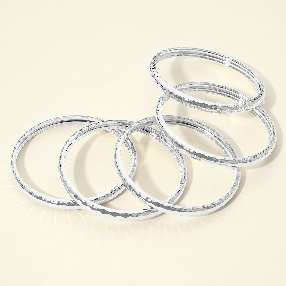5PCS - Hammered Metal Stackable Multi Layered Bangle Bracelets