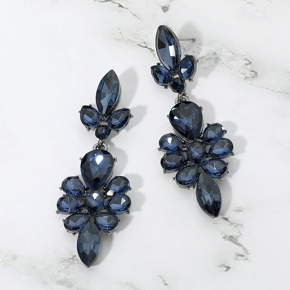 Teardrop Stone Cluster Embellished Dangle Evening Earrings