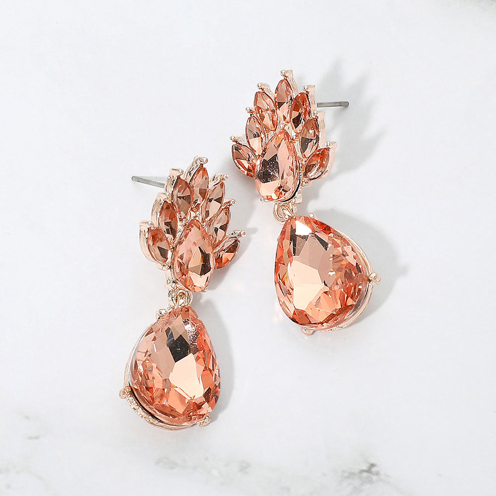 Elegant Teardrop Cluster Drop Evening Earrings