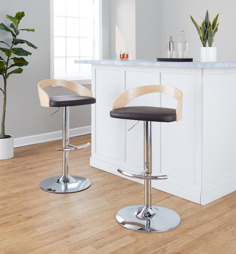 Set of 3 Adjustable Bar Chairs with Faux Leather Seating and Supportive Footrests