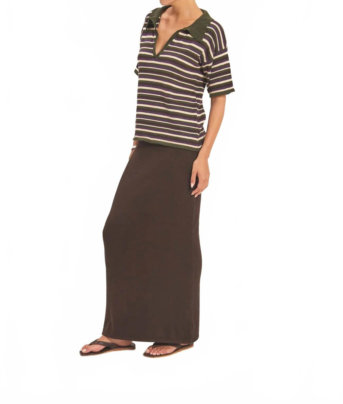 Kara Knit Polo Top In Ivory Multi