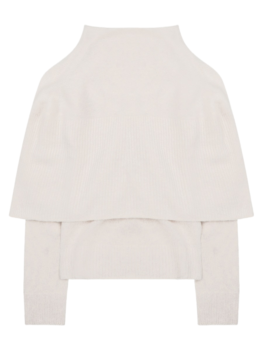 Layered White Merino Wool-Cashmere Knit Sweater