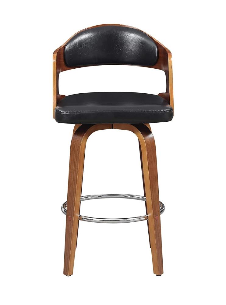 Mid-Century Swivel Bar Chair with Wooden Construction and Faux Leather Upholstery