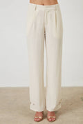 Buttoned Hem Woven Pants In Natural