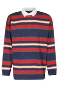 Newport Navy Multi Stripe Knit Rugby Cotton Polo Shirt