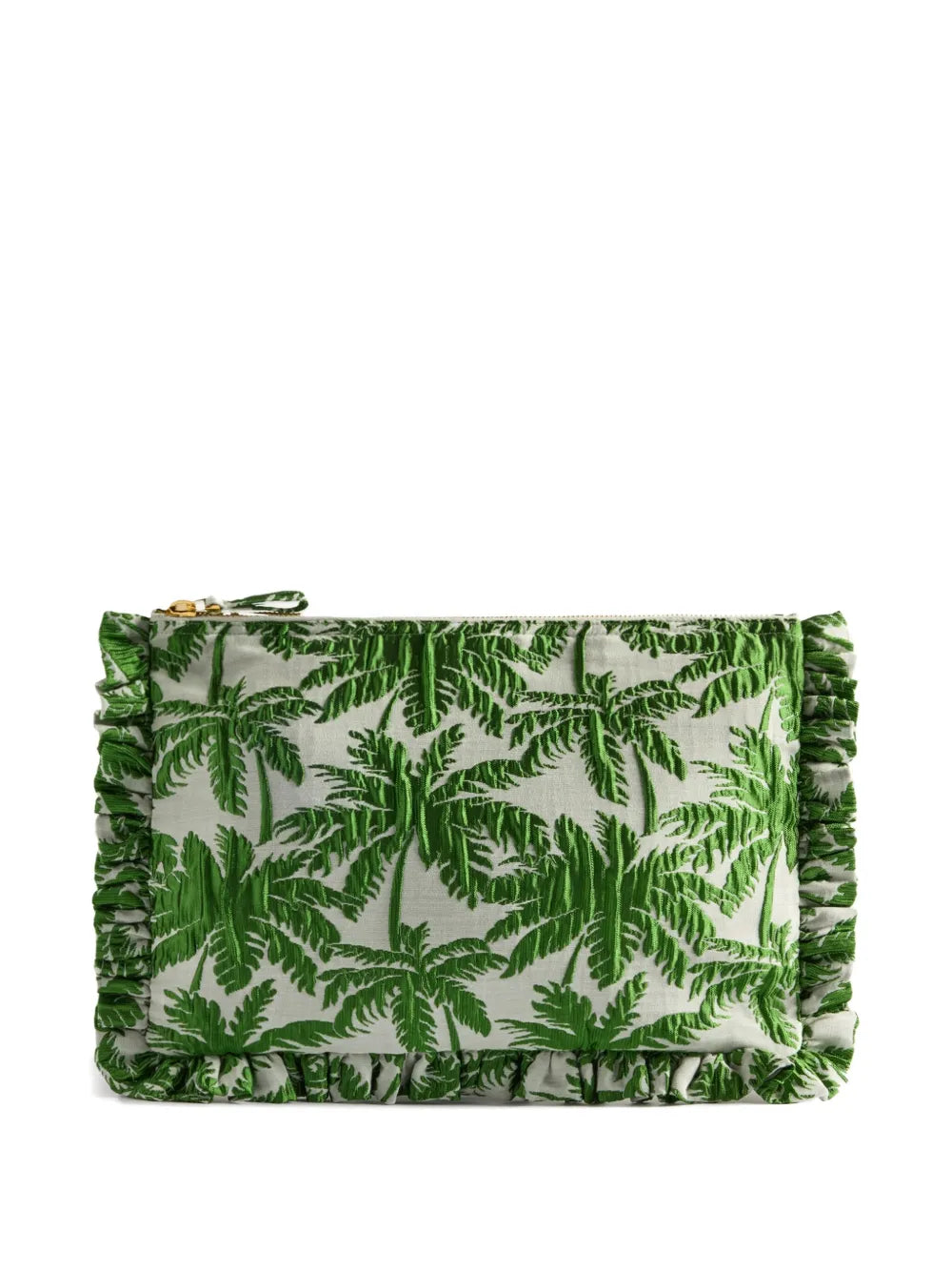 La DoubleJruffled palm-print clutch bag