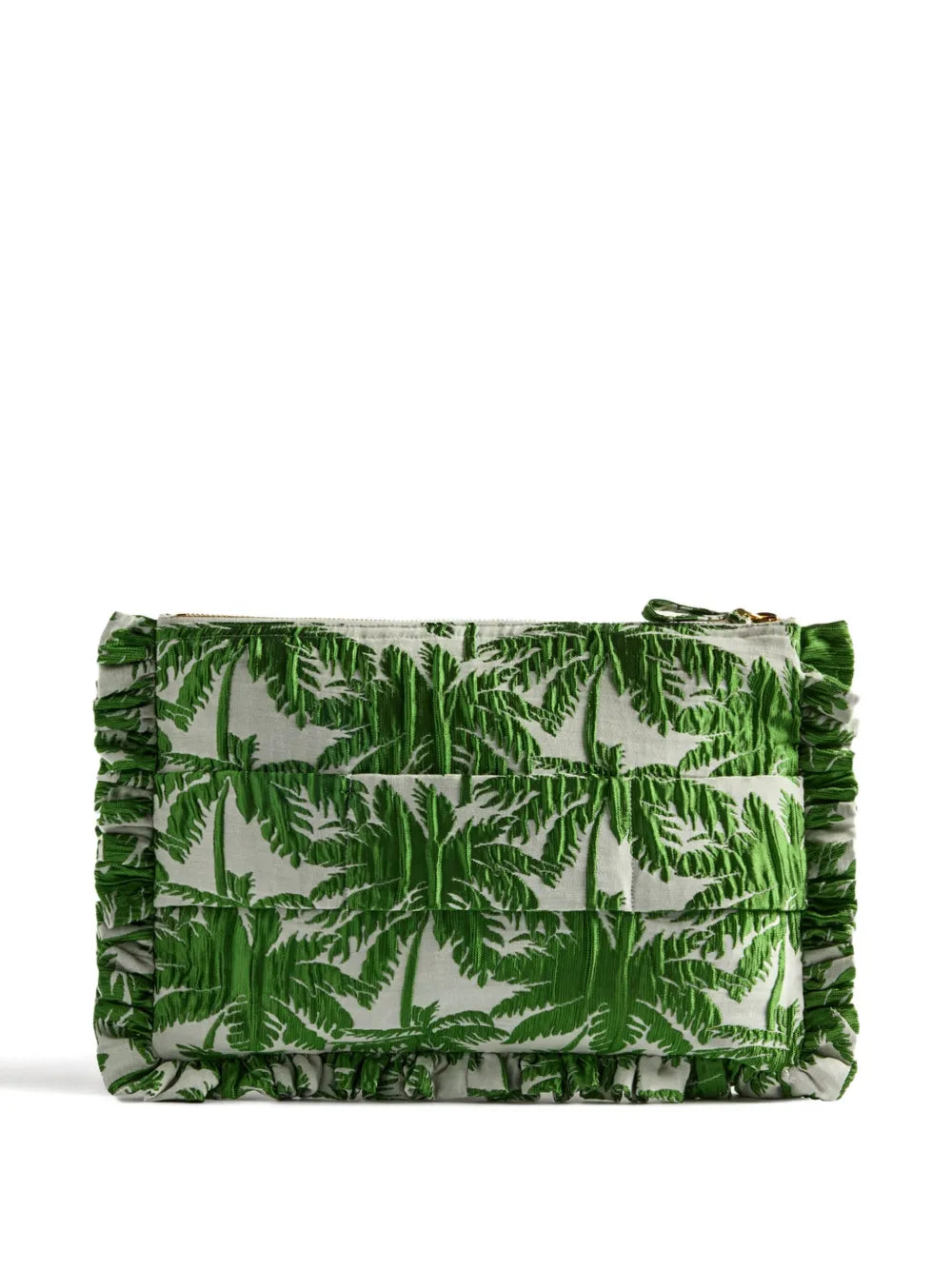 La DoubleJruffled palm-print clutch bag