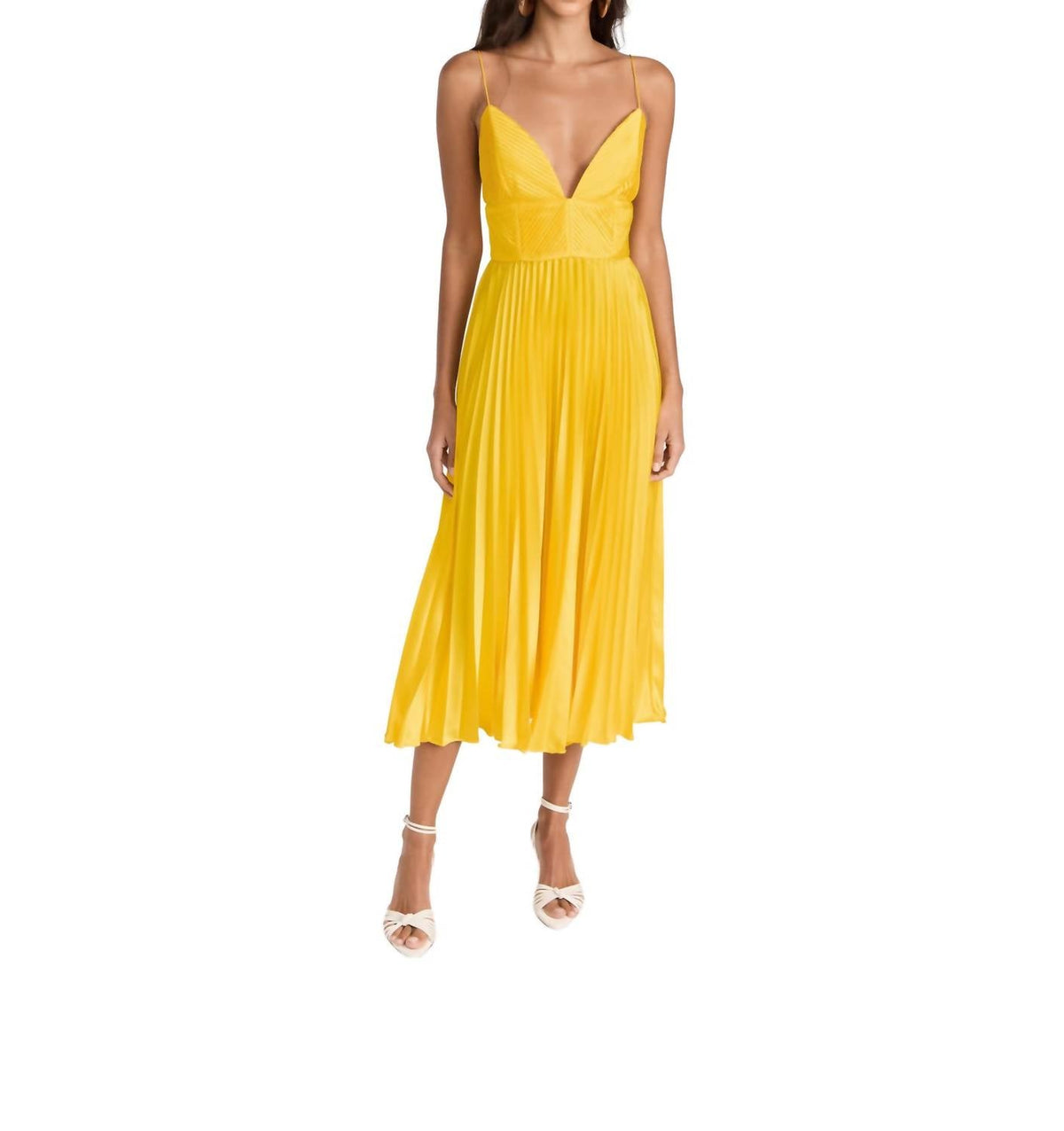 Viv Mitered Pleating Dress In Yellow Tang