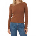 Leni Novelty Rib Long Sleeve Crewneck Top In Carob Brown