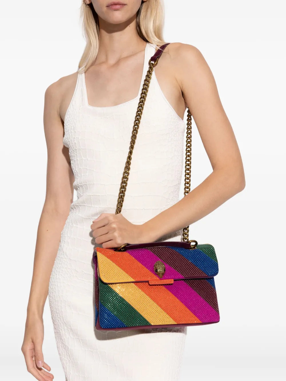 Kurt Geiger Londonmini Fabric Kensington rainbow-stripe shoulder bag