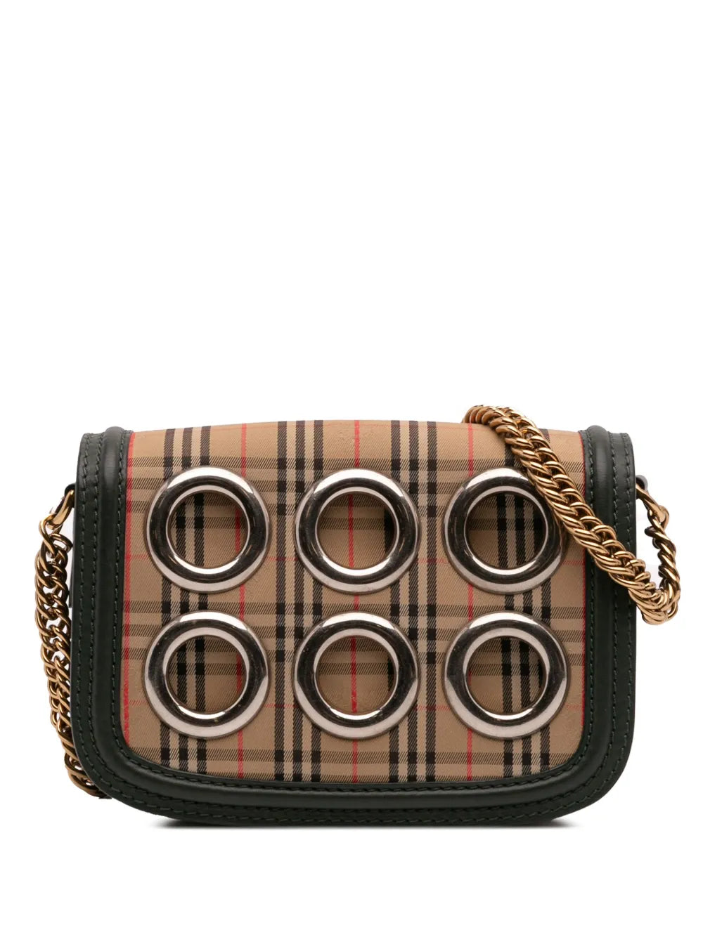 Pre-OwnedBurberry Pre-Owned2000-2017 1983 Knight Check Canvas and Smooth Calfskin Grommet Chain crossbody bag