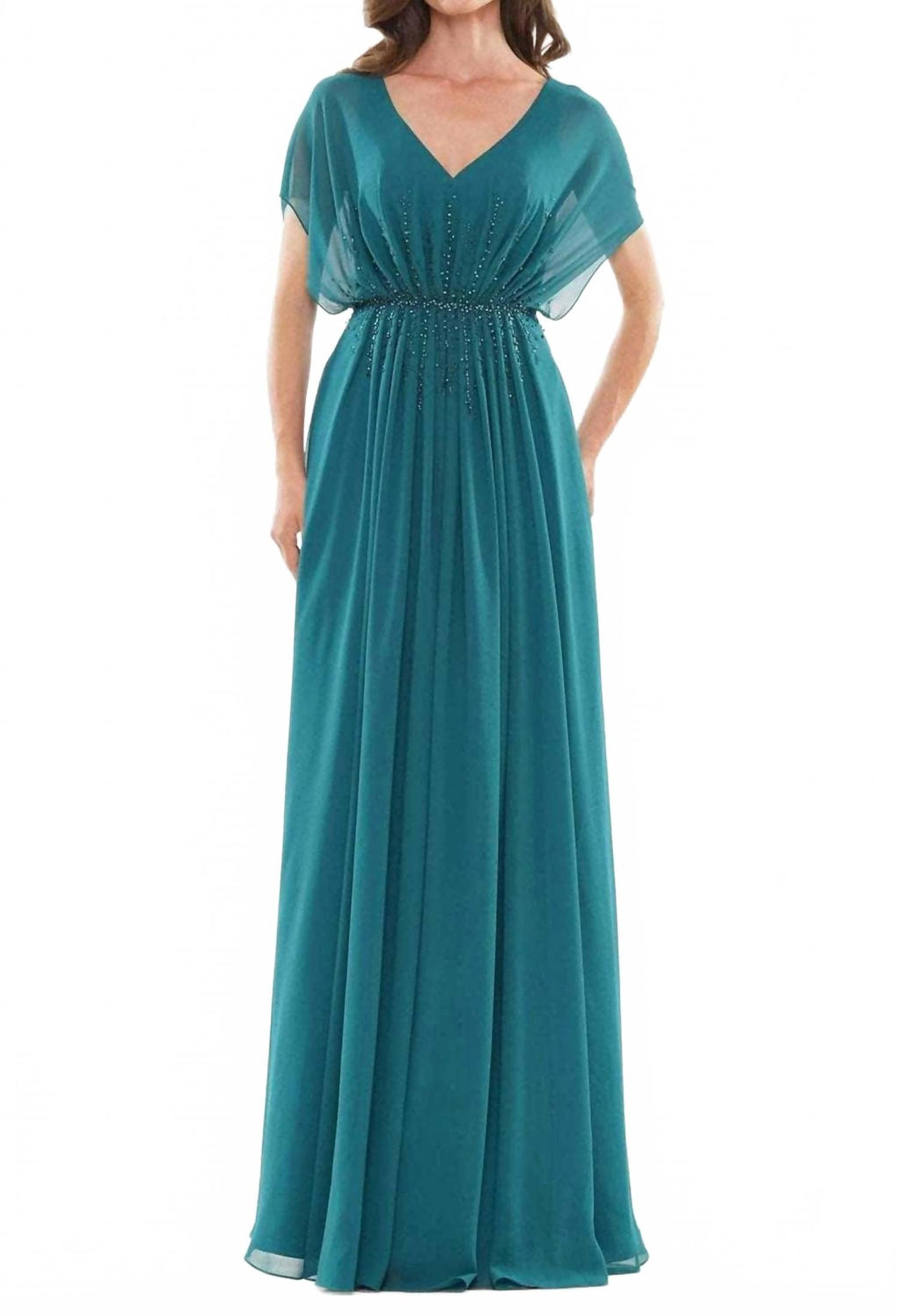 Embellished Chiffon Formal Maxi Dress In Deep Green