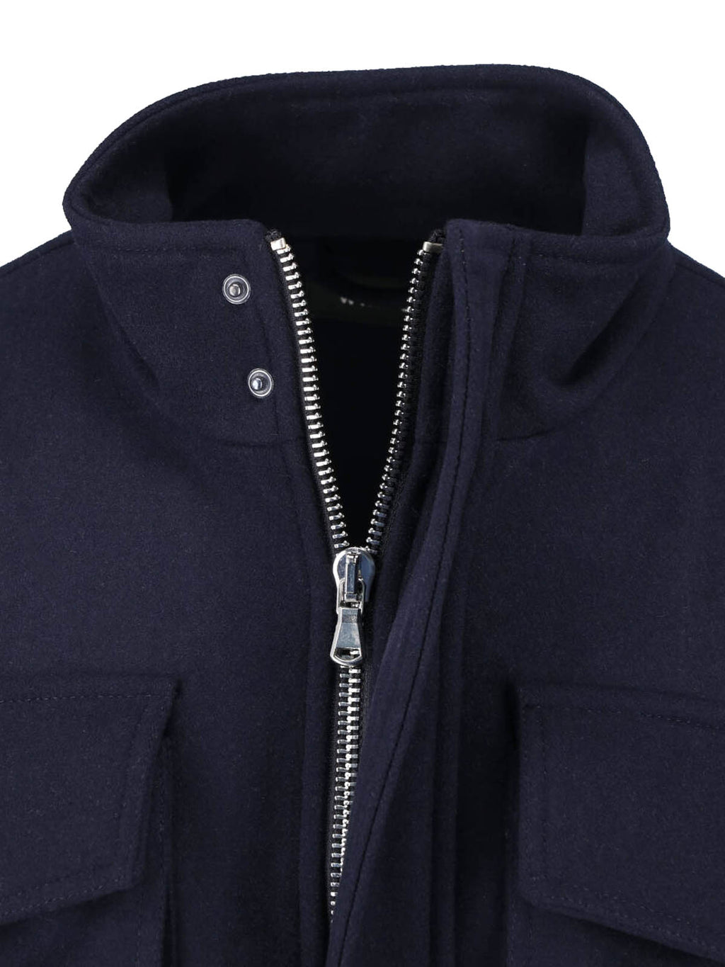 Blue Wool-Blend High Collar Jacket