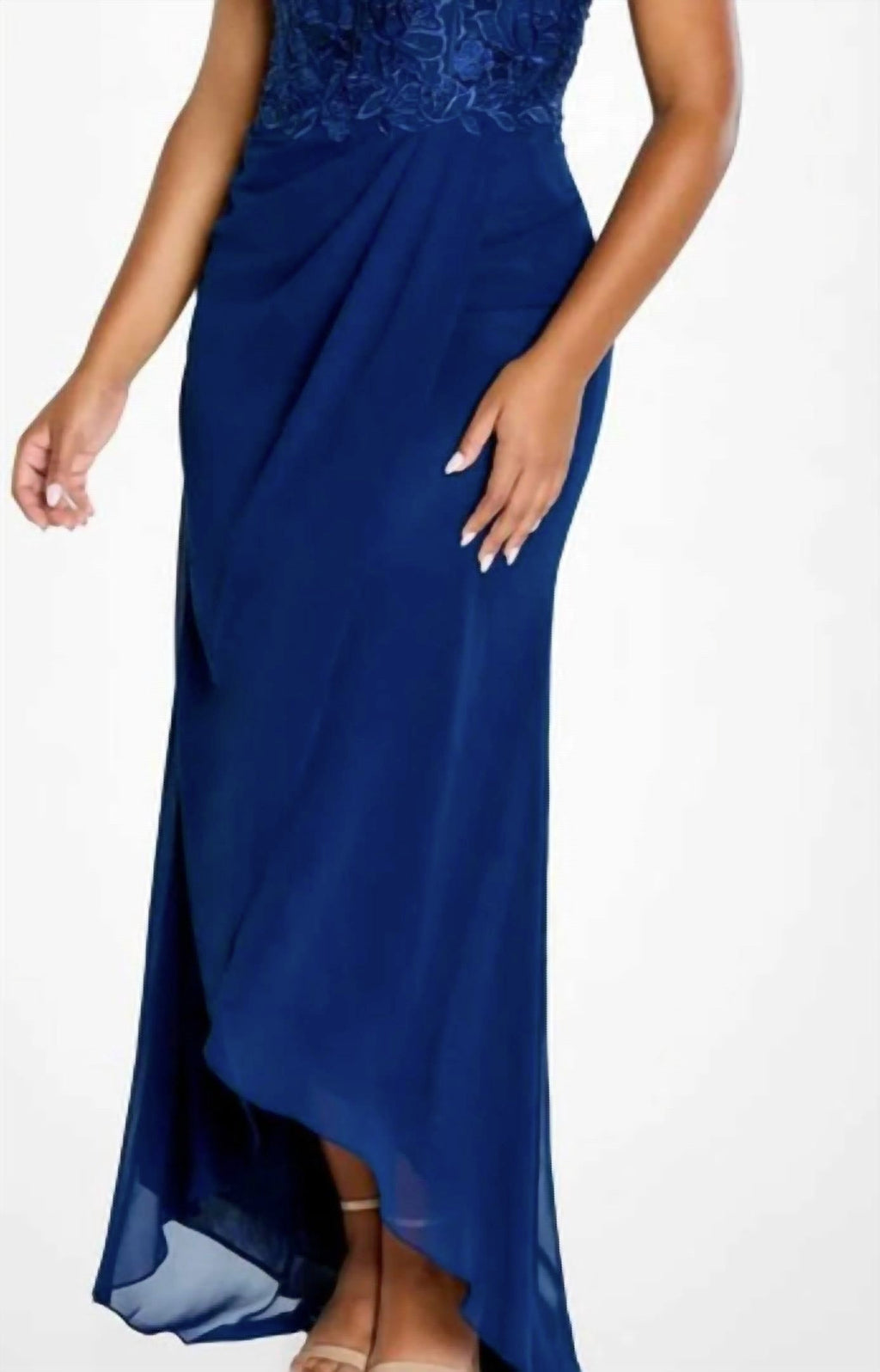 Cap Sleeve Formal Maxi Dress In Navy Blue
