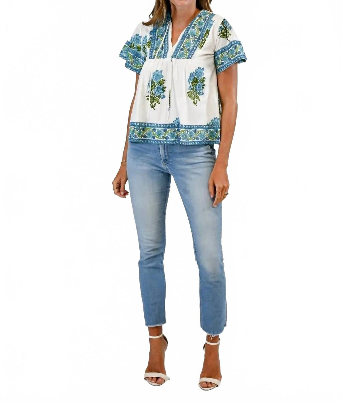 Catalina Gilded Spruce Blouse In Blue Hydrangea