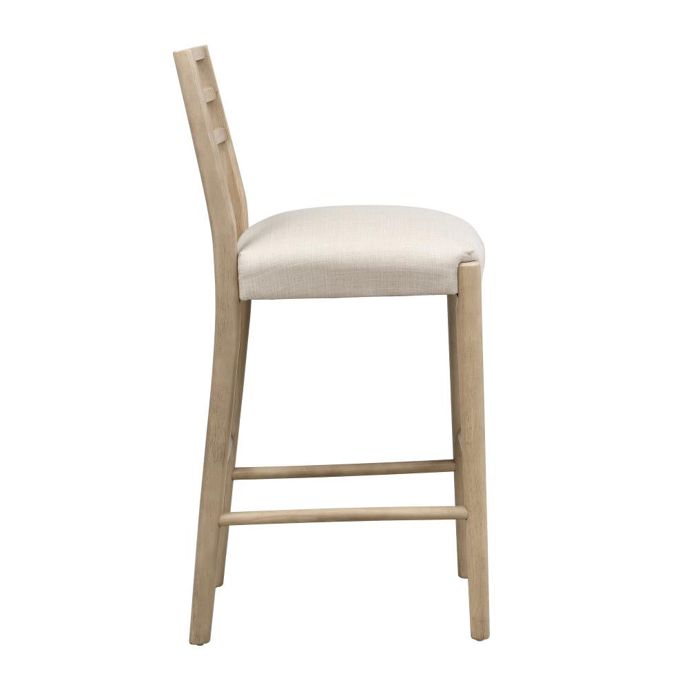 Wooden Counter Stools with Upholstered Seats and Slatted Backs