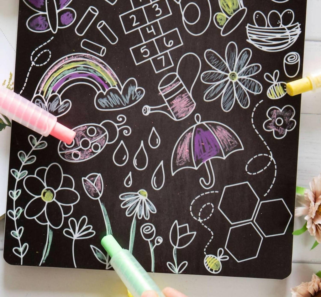 Spring Reusable 8" X 11" Colouring Board With 3 Crayons In Black