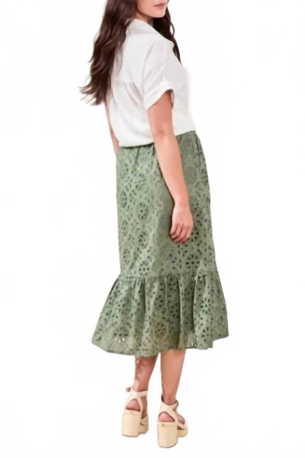 Meadow Breeze Eyelet Skirt In Sage Green