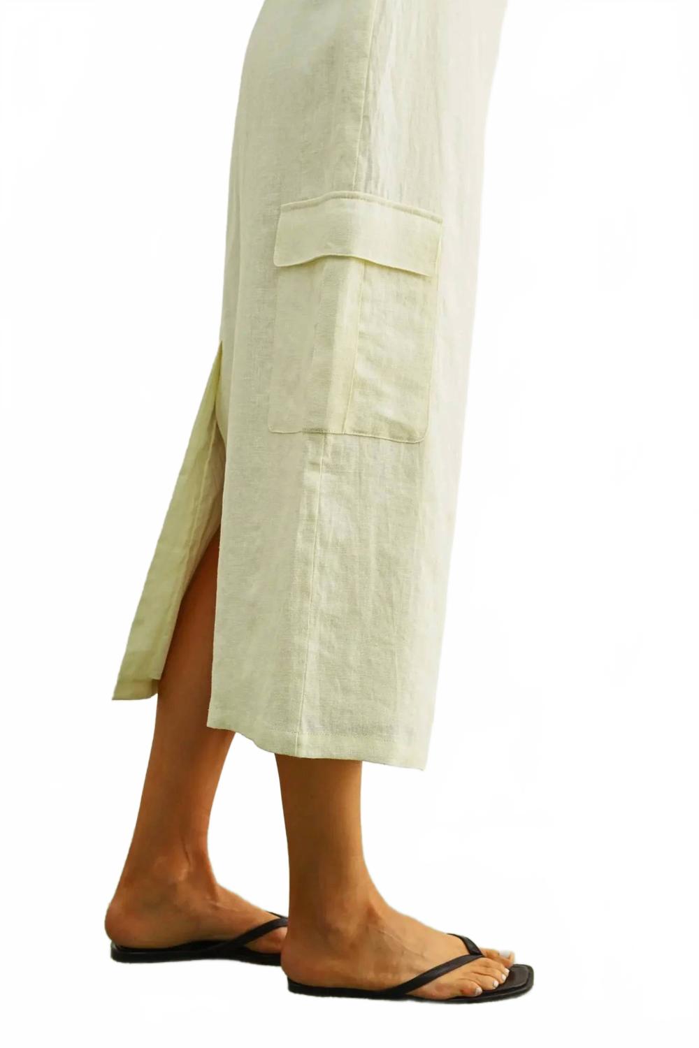 Linen Cargo Midi Skirt In Ivory