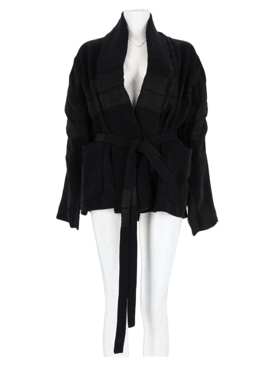 Black Sheer Detail Wrap Oversized Jacket