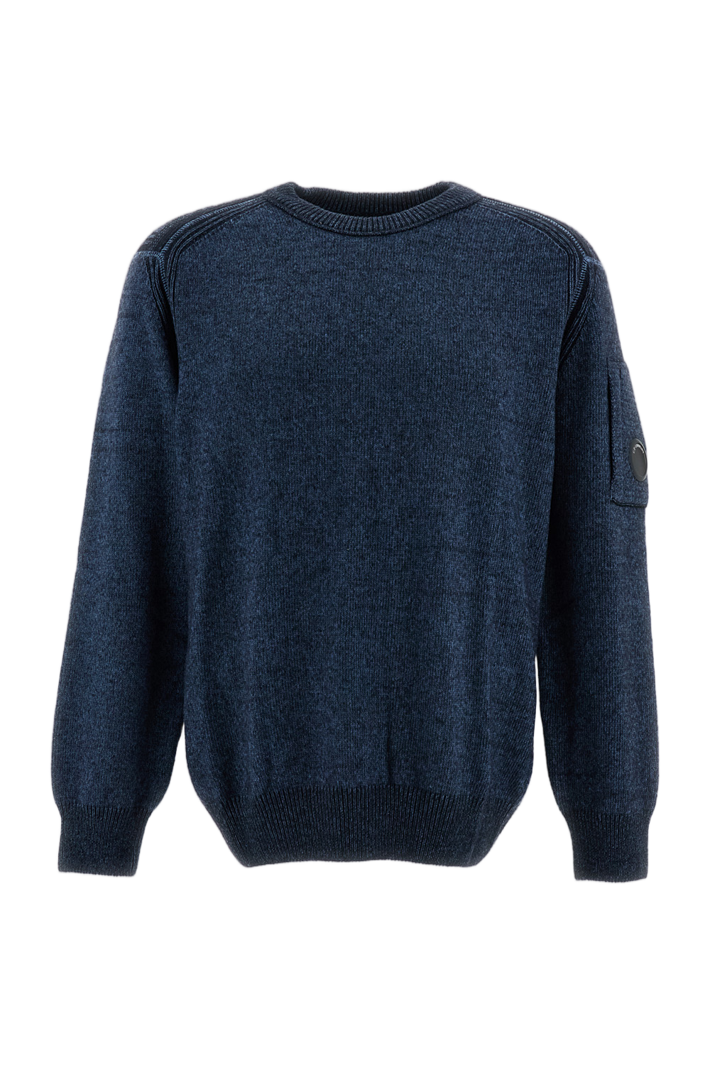 Blue Fleece Wool-Blend Sleeve Pocket Sweater