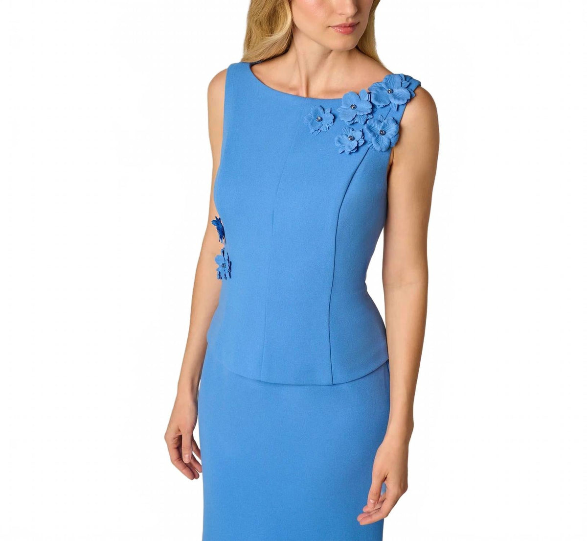 3D Floral Peplum Stretch Mermaid Gown In Cool Water