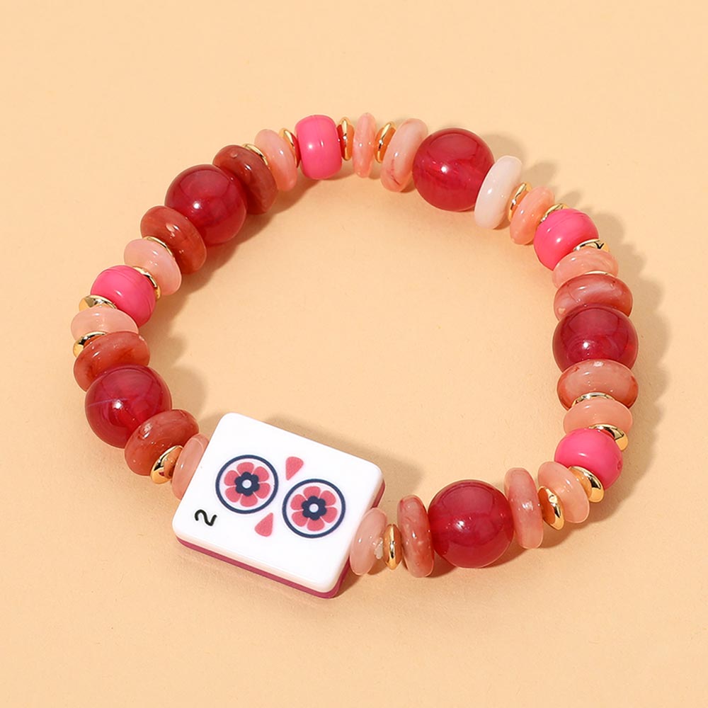 Mahjong Tile Charm Accent Beaded Stretch Bracelet