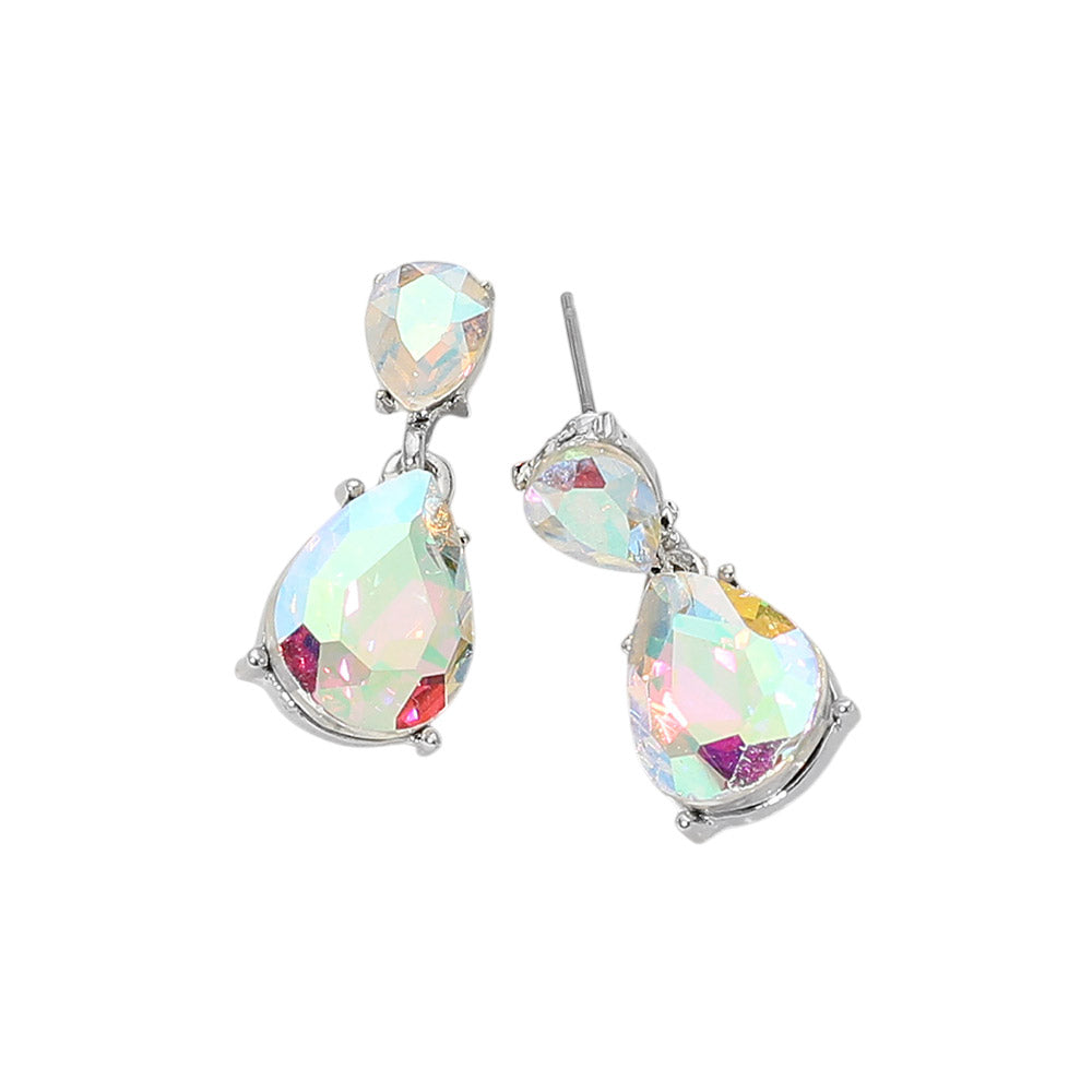 Teardrop Stone Cluster Drop Evening Earrings