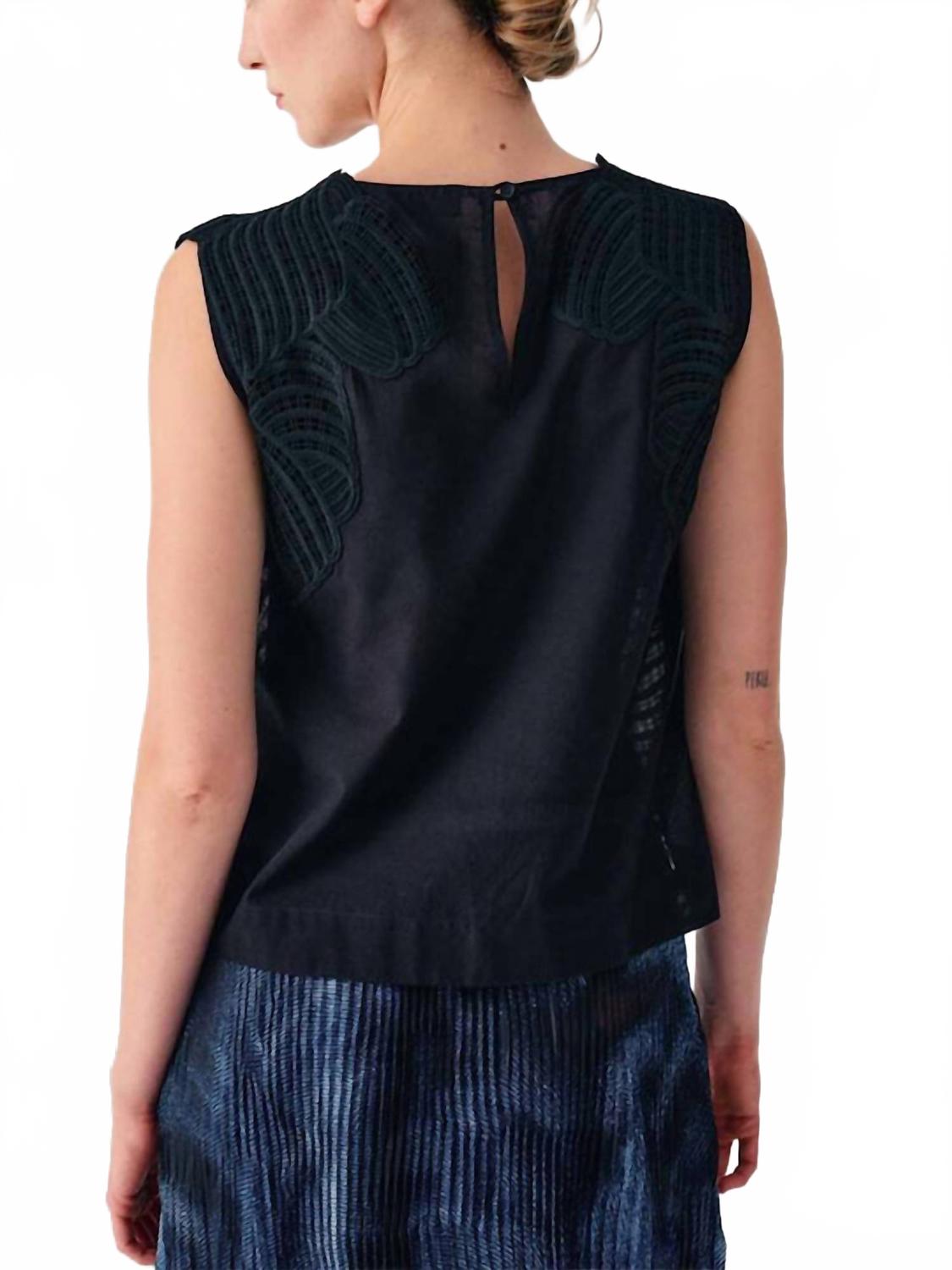 Embroidered Linen Top In Black