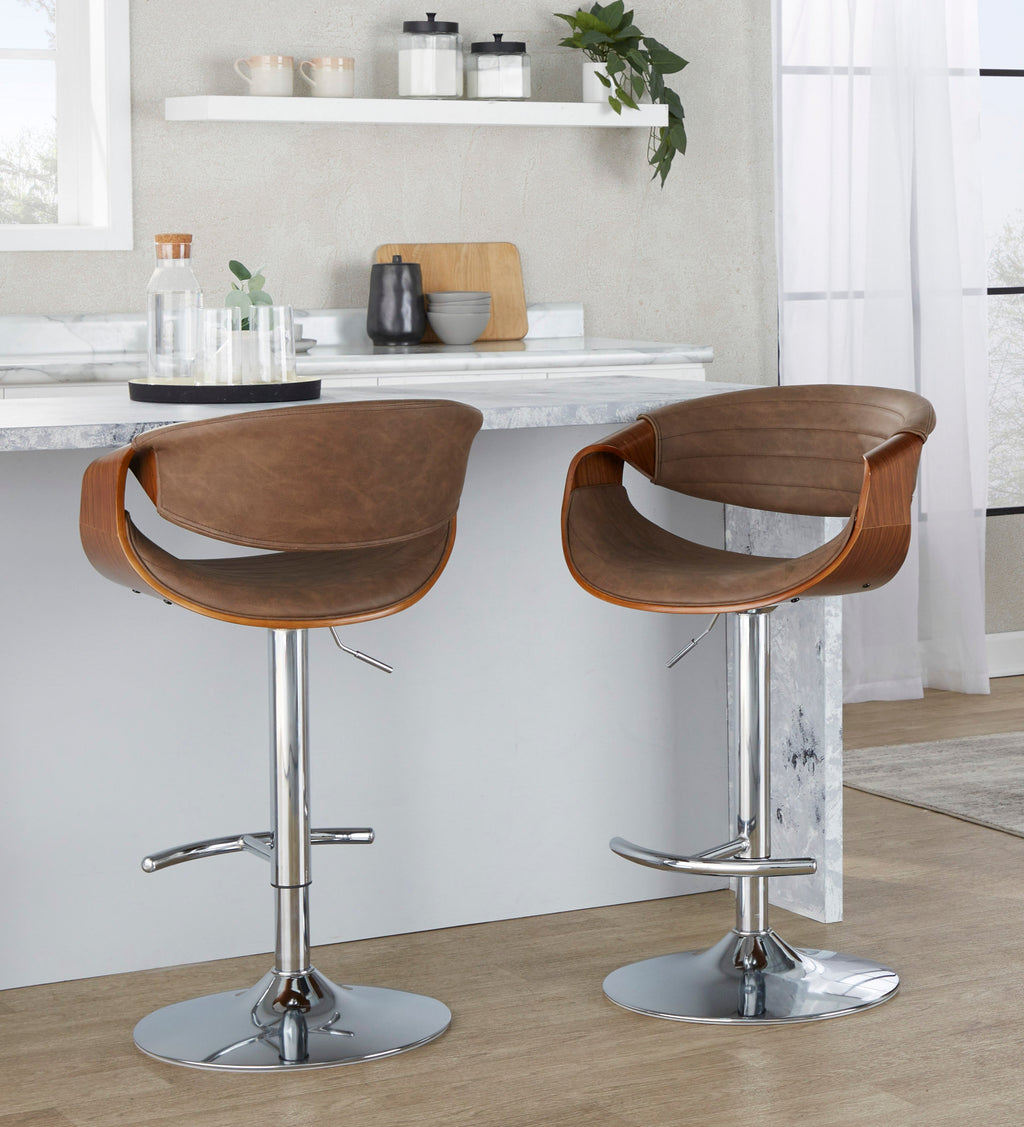 Modern Adjustable Counter Stools with Wooden Details Set of 2