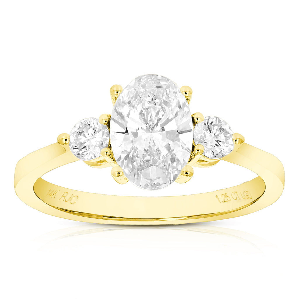 1.25 cttw Oval Lab Grown Diamond 3 Stone Engagement Ring in 14K Yellow Gold For Women