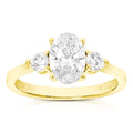 1.25 cttw Oval Lab Grown Diamond 3 Stone Engagement Ring in 14K Yellow Gold For Women