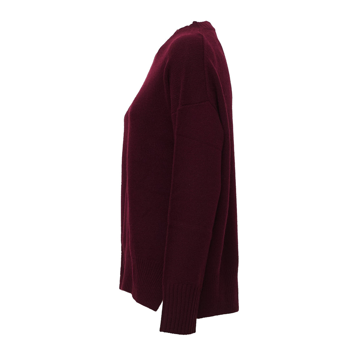 Burgundy Cashmere Ribbed Detail Crewneck Sweater