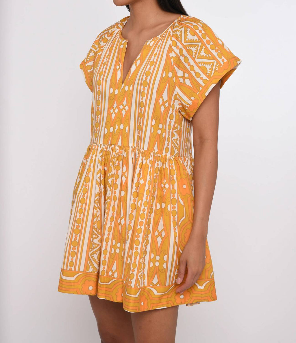 Zelda Shirt Sleeve Dress In Bowen Deco Print