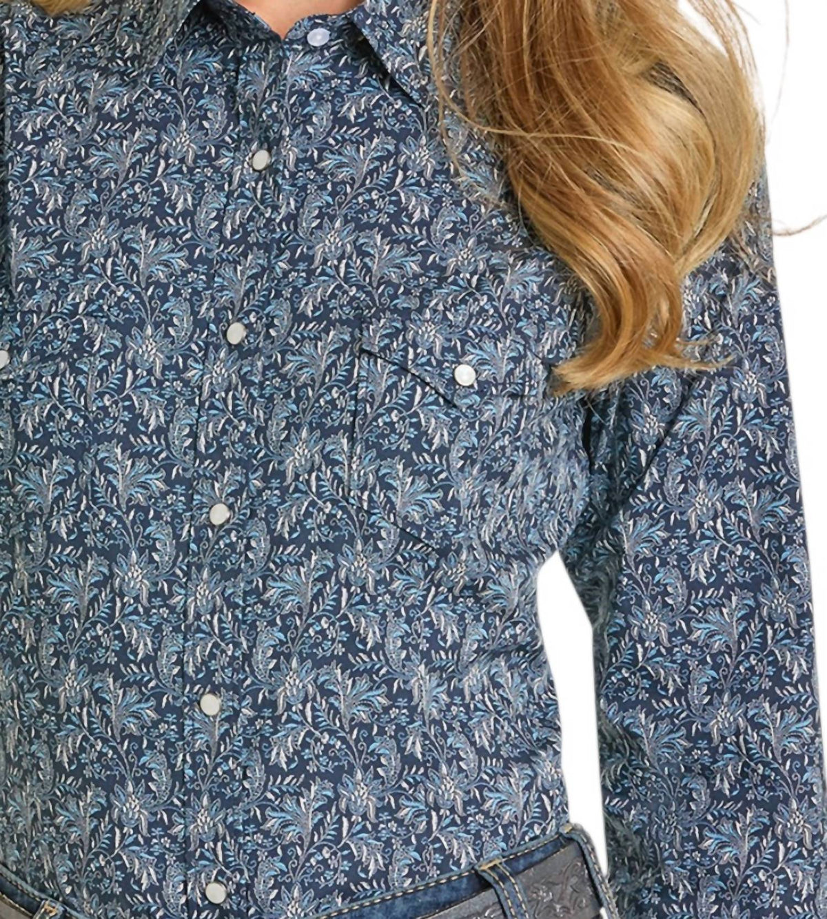 Long Sleeve Snap Shirt In Navy