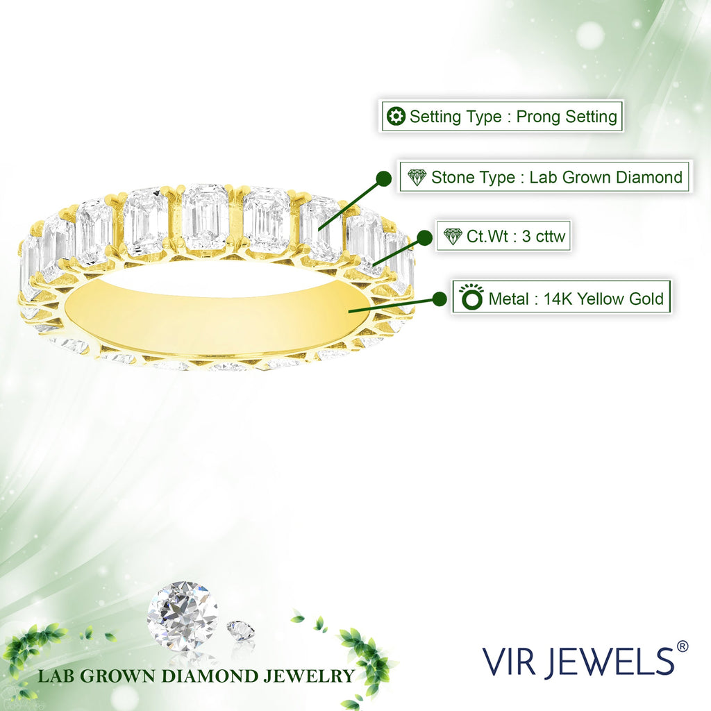 3 cttw Emerald Lab Grown Diamond Eternity Ring Wedding Band in 14K Yellow Gold For Women