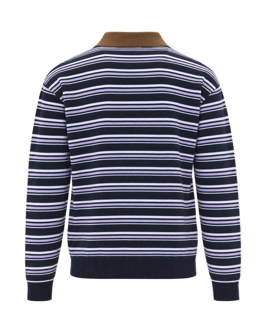 Navy Striped Merino Wool Knit Polo Shirt