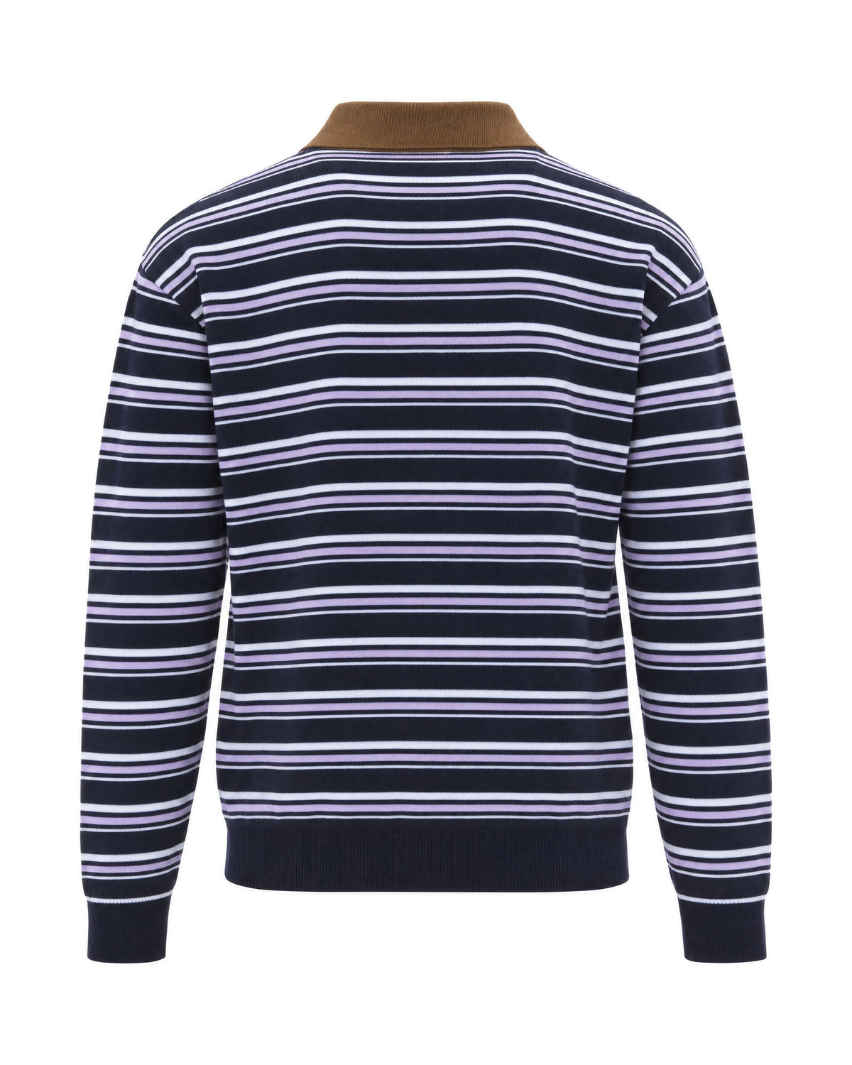 Navy Striped Merino Wool Knit Polo Shirt