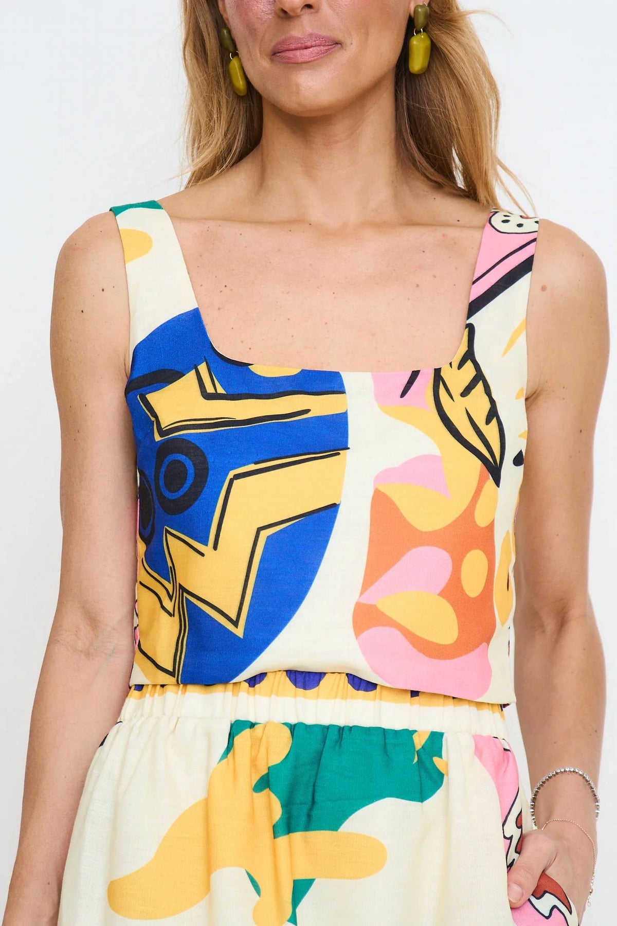 Kylie Square Neck Smocked Top In Multi